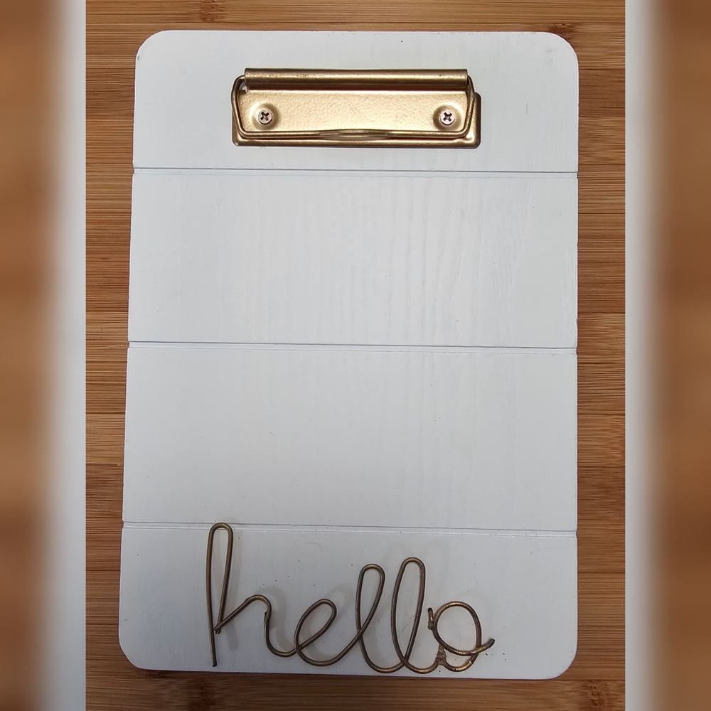 Gold and White Clipboard Decor with 'Hello' Design Great to Display Memories